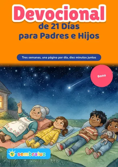 Portada del bono Devocional de 21 Días para Padres e Hijos, con la abuela Rosa y los niños mirando las estrellas
